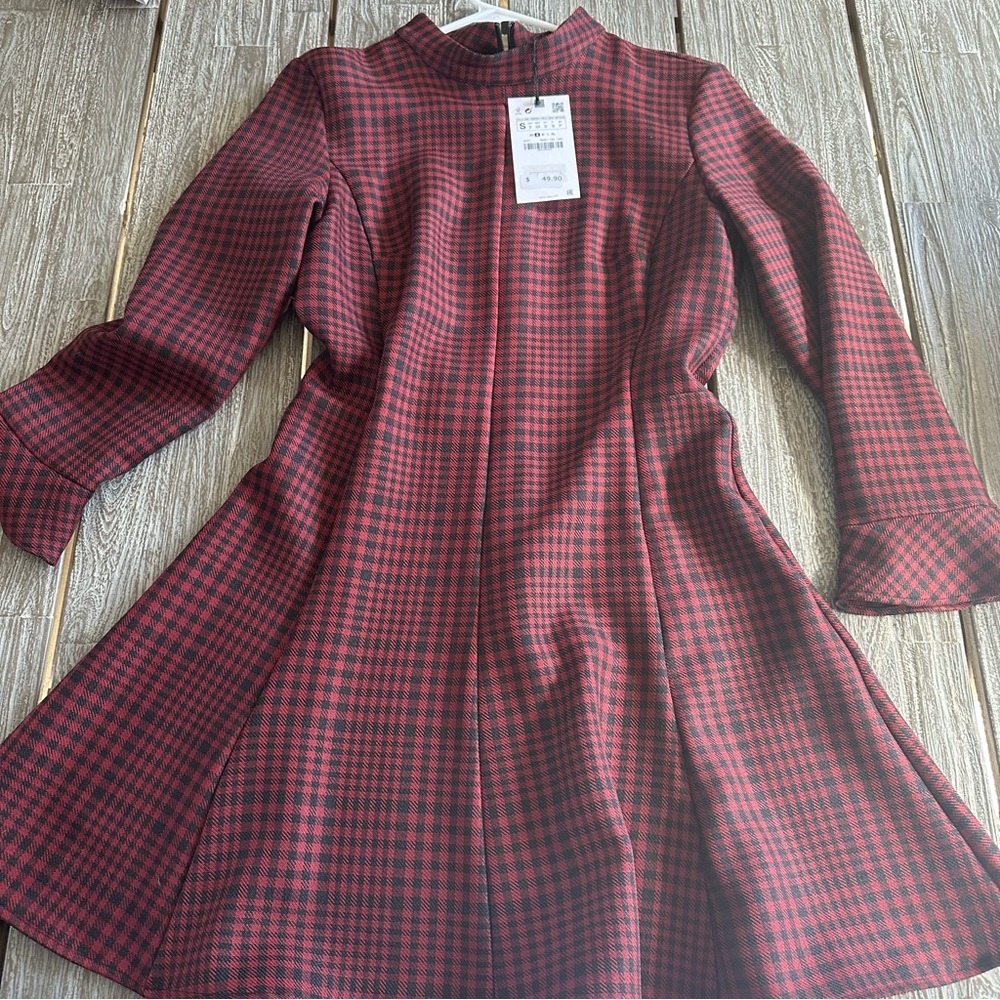 Zara red plaid dress size small NWT